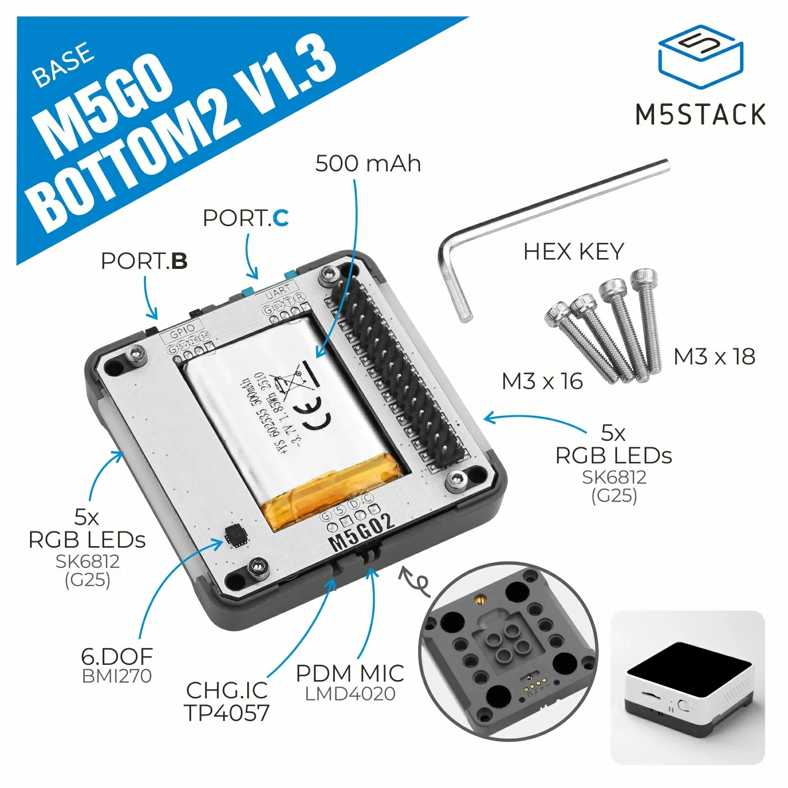 M5Stack Base M5GO Bottom2 v1.3 - огляд і ціна M5Stack Core2